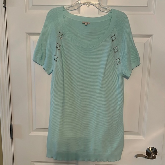 Talbots Light Aqua Short Sleeved Sweater - Picture 1 of 7